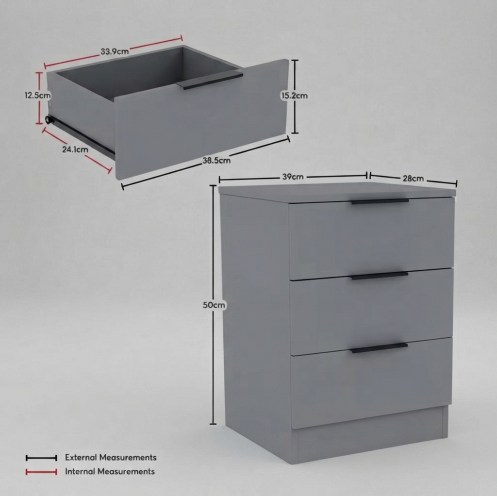 Grey Bedside Drawer Table