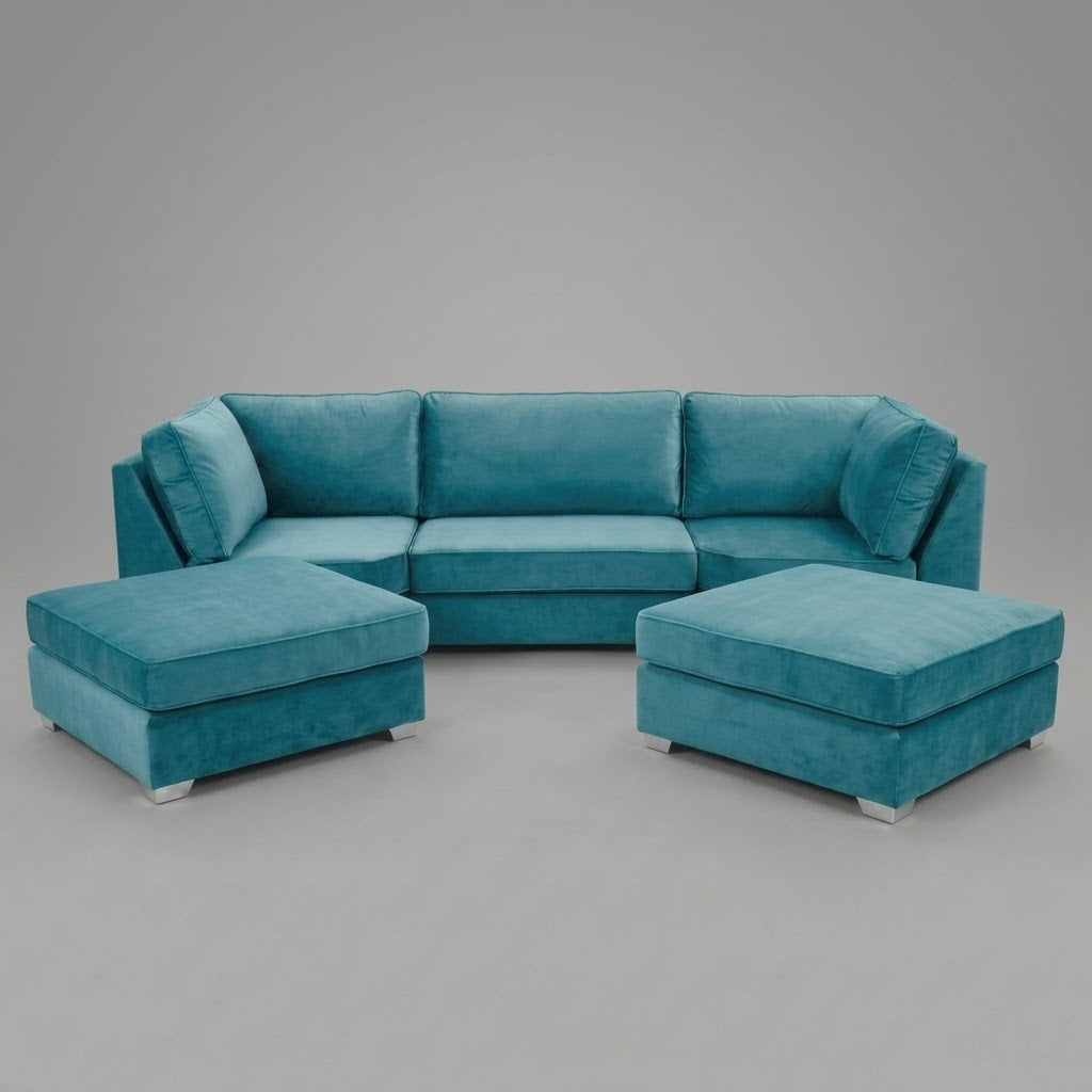 Pickford U-Shape Sofa, Plush Soft Velvet, Turquoise Blue