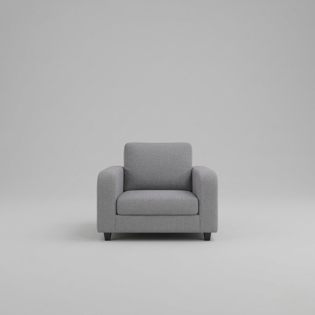 Box, Light Grey, Plush Fabric, 1 Seater Sofa