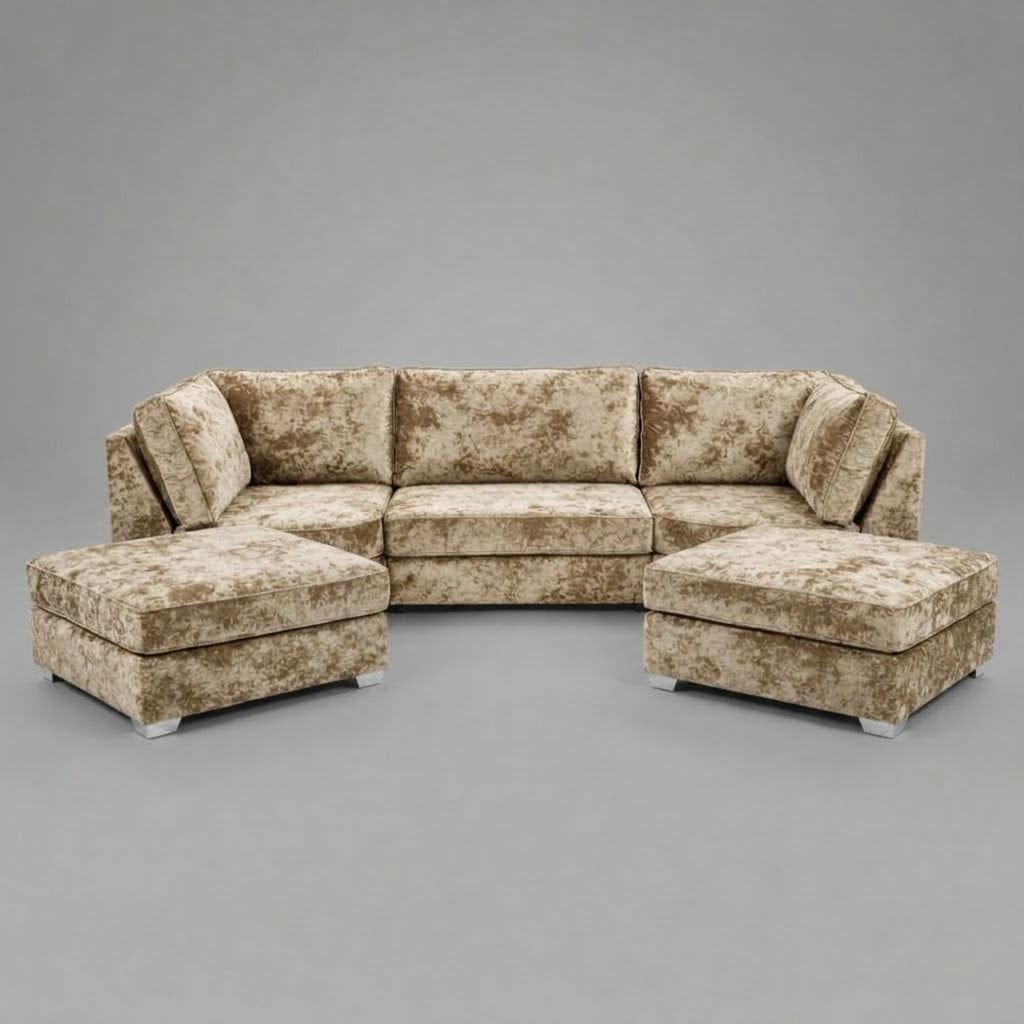 Pickford, U-Shape Corner Sofa, Crushed Velvet Fabric, Gold