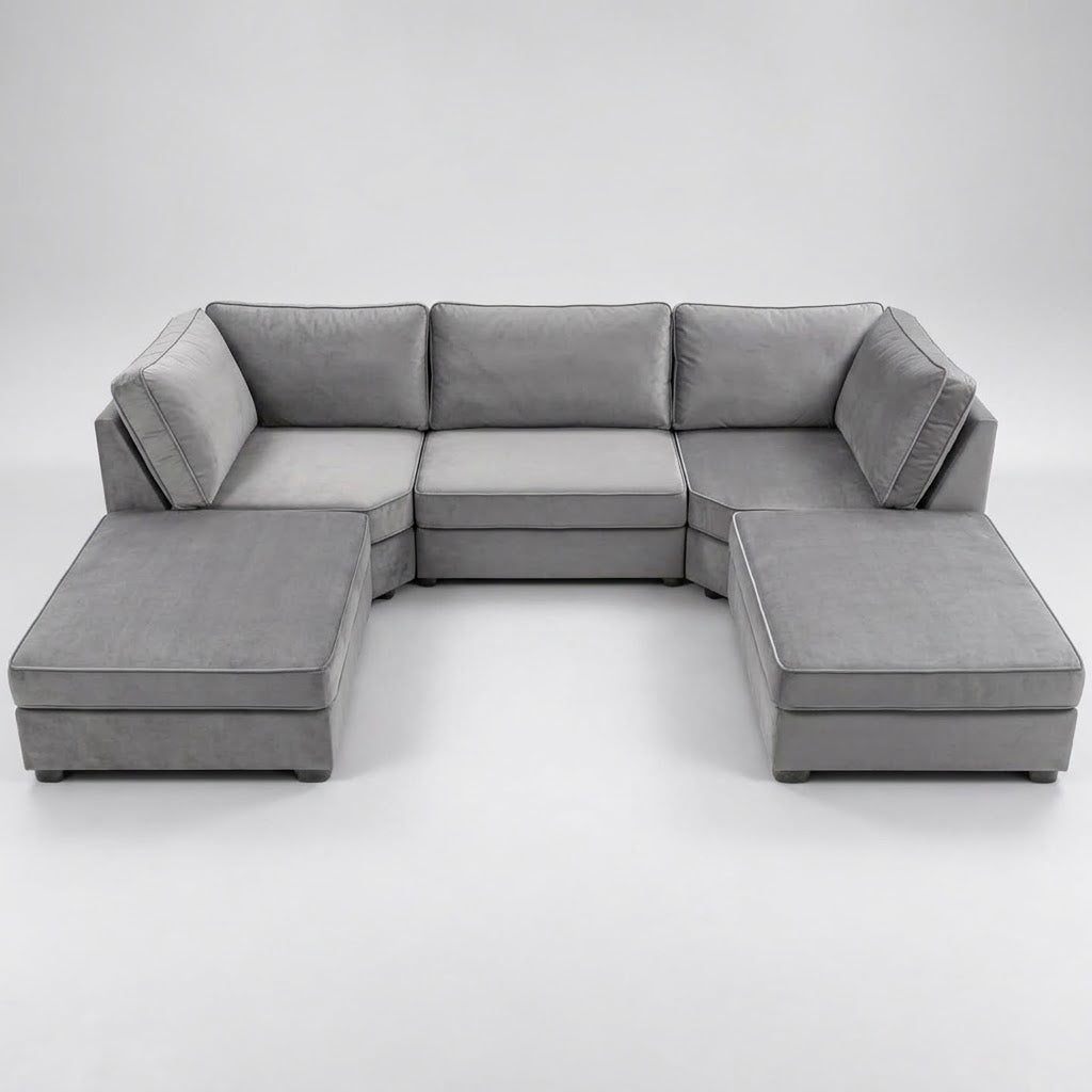 Pickford U-Shape Sofa, Plush Soft Velvet, Pebble