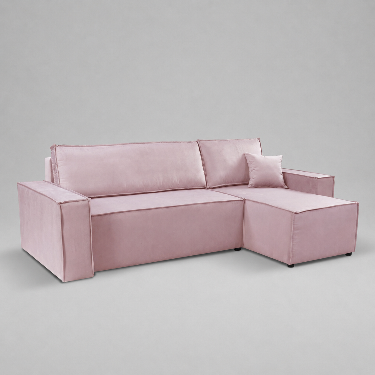 Pati Universal Sofabed, Corner, Plush Fabric, Pastel Pink