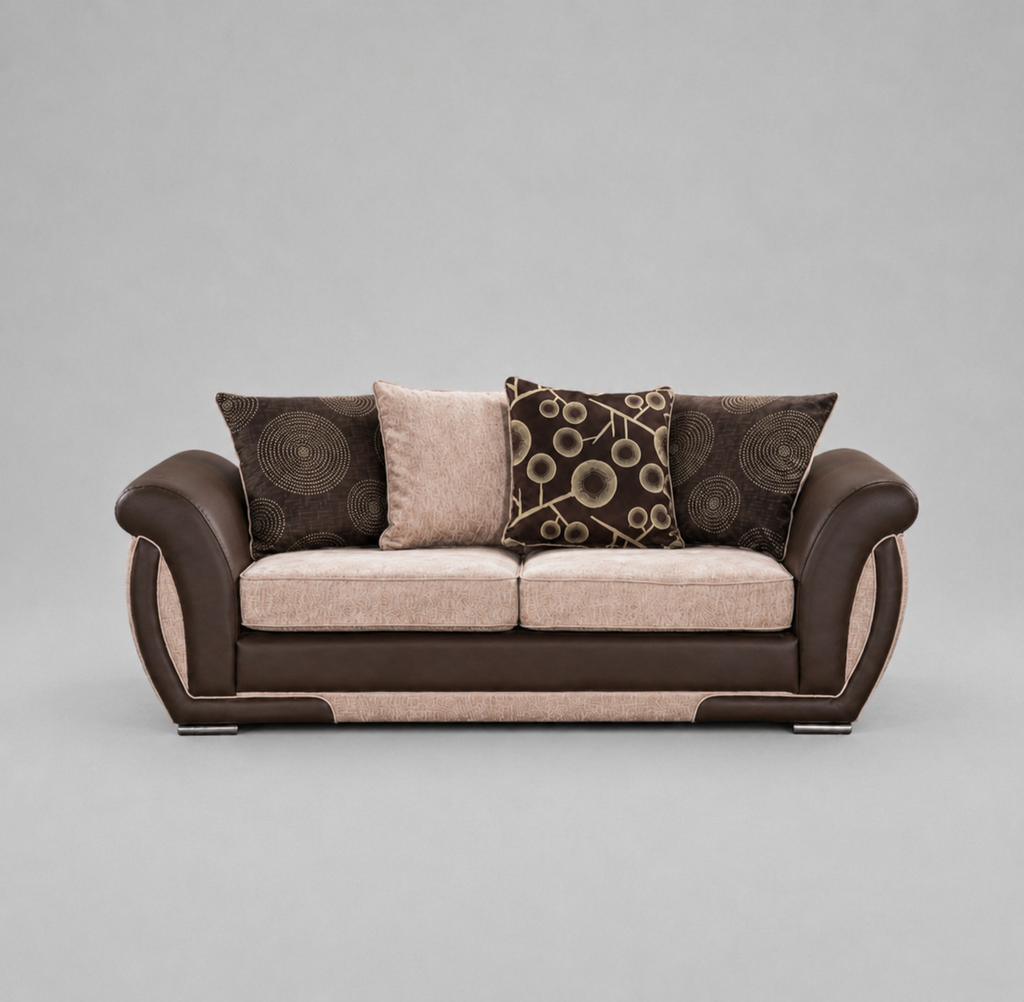 Shannon, 3 Seater, Beige + Brown
