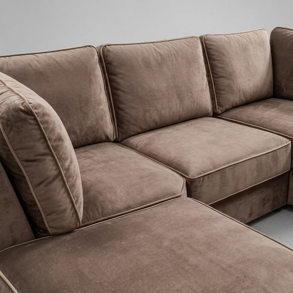 Pickford U-Shape Sofa, Plush Soft Velvet, Mocca Brown