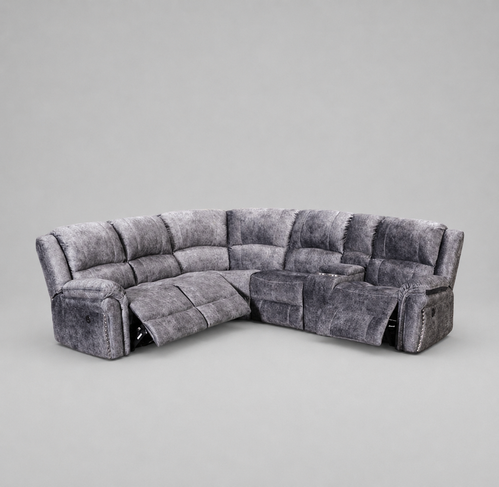 Galaxy Power Recliner (Tech Console), Corner Sofa, Silver