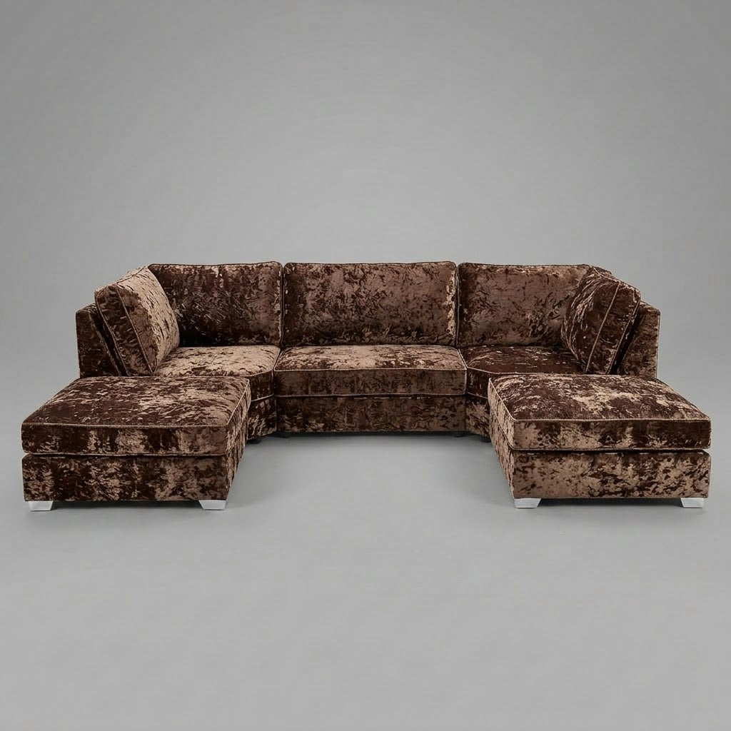 Pickford, U-Shape Corner Sofa, Crushed Velvet Fabric, Brown