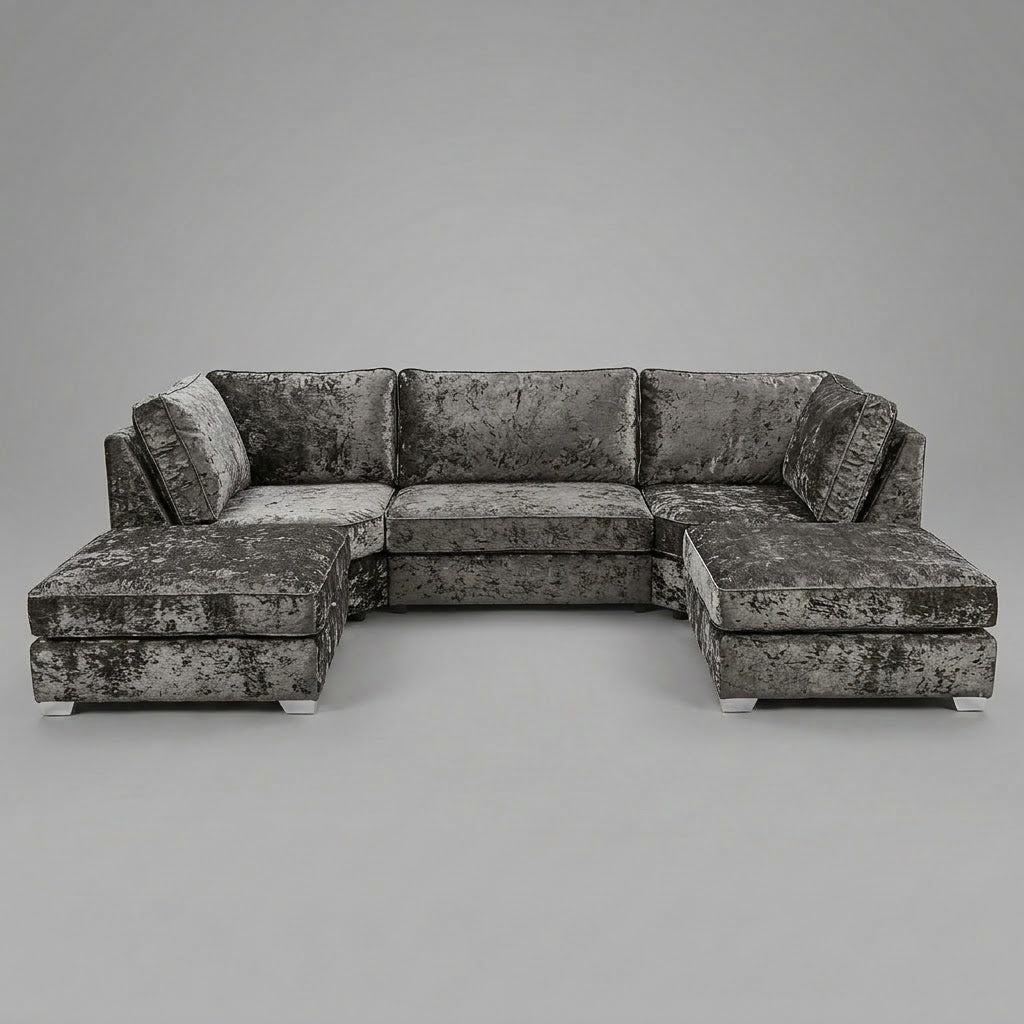 Pickford, U-Shape Corner Sofa, Crushed Velvet Fabric, Pewter