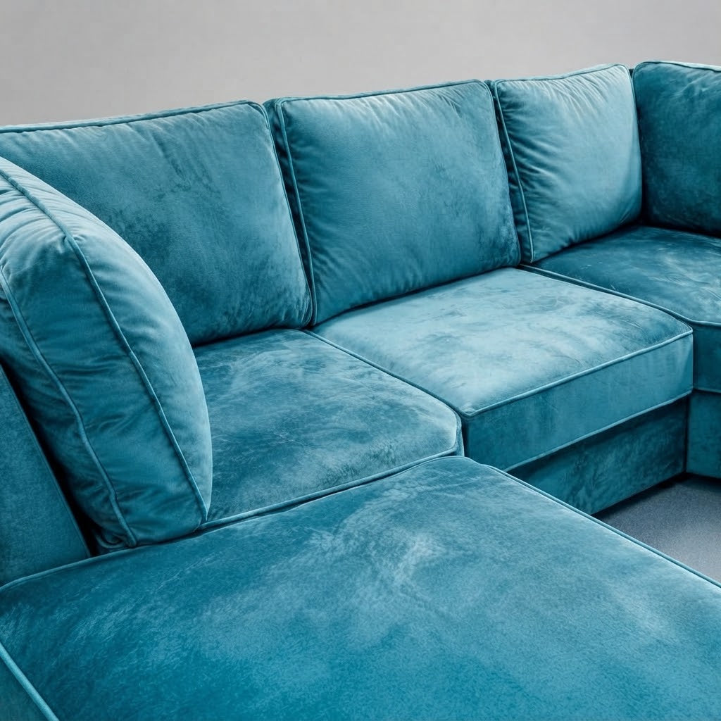 Pickford U-Shape Sofa, Plush Soft Velvet, Turquoise Blue