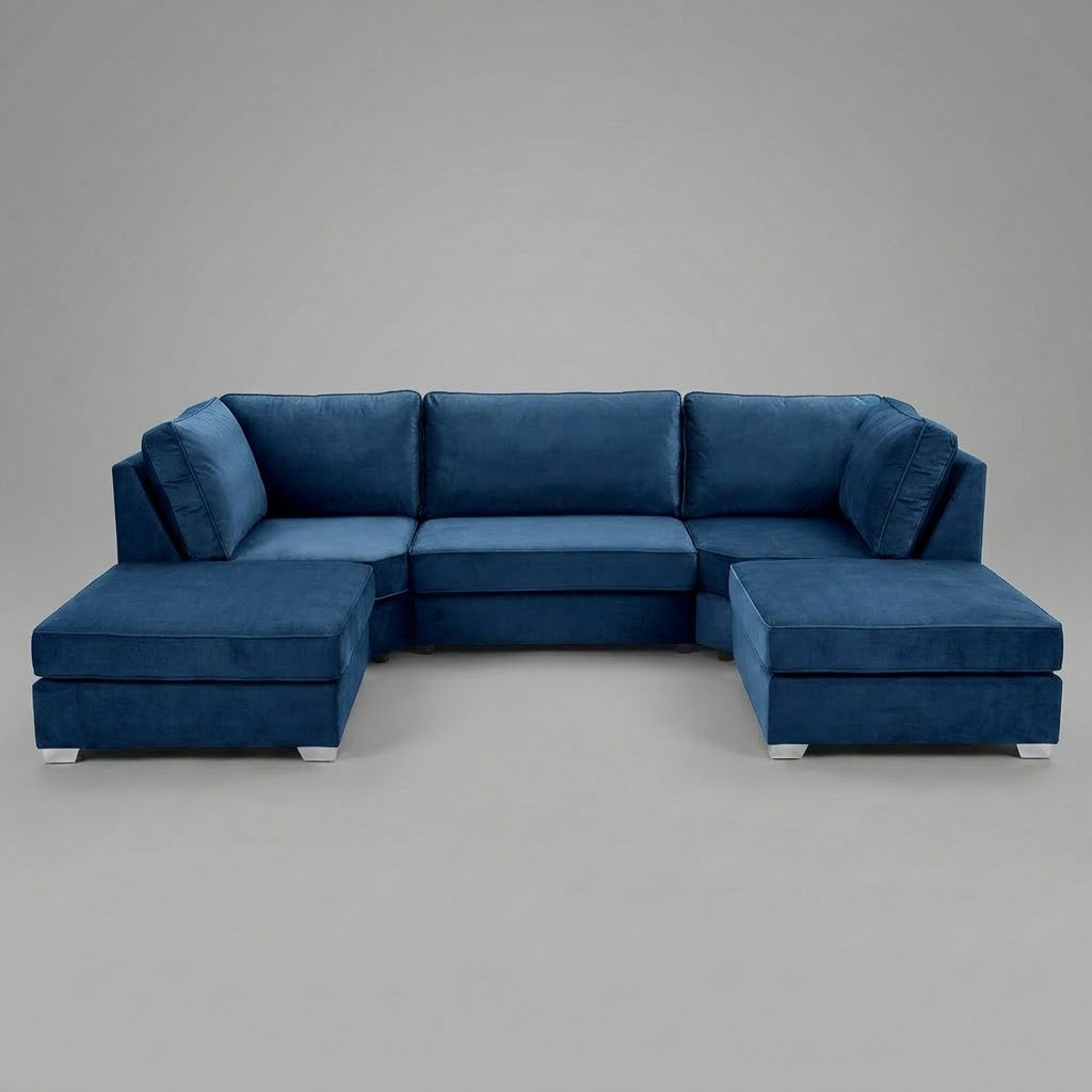 Pickford U-Shape Sofa, Plush Soft Velvet, Blue