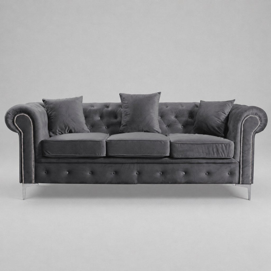 Roma Chesterfield, Dark Grey, 3 seater