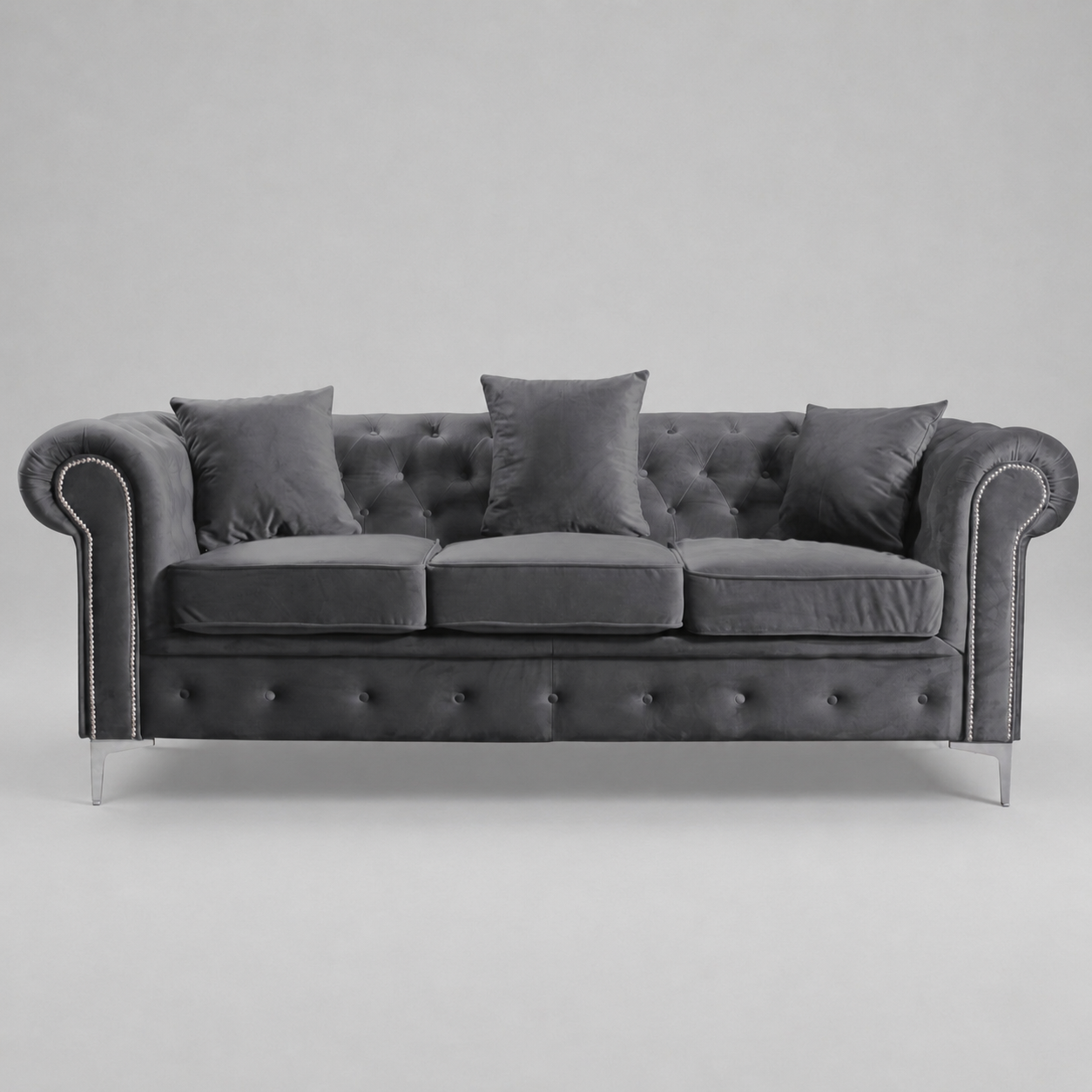 Roma Chesterfield, Dark Grey, 3 seater