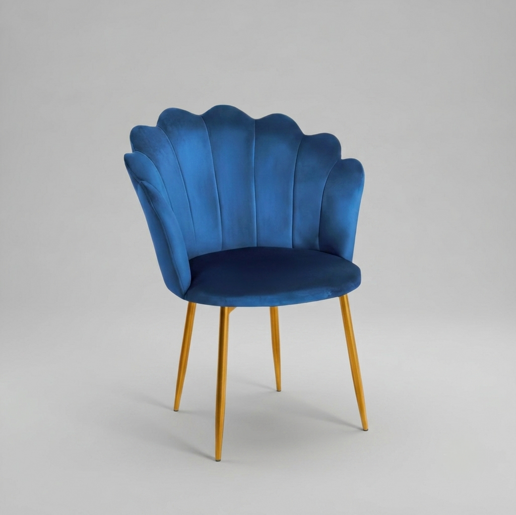 Blue Velvet Tub Chair with Gold Plated Legs