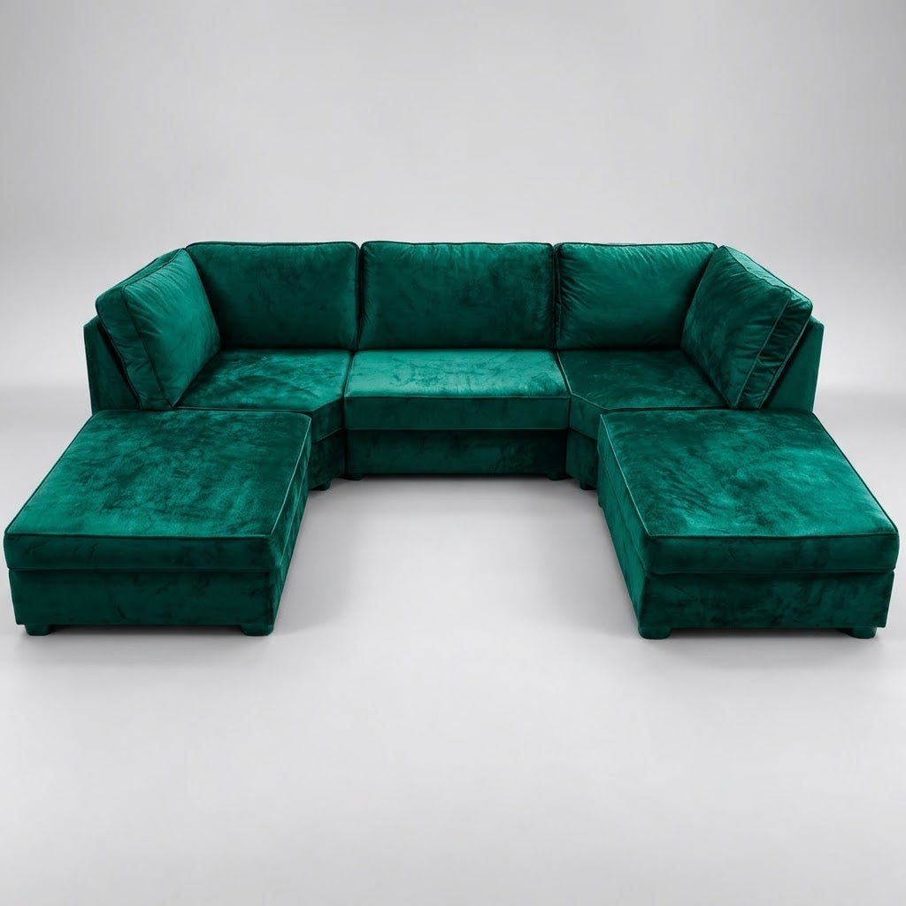 Pickford U-Shape Sofa, Plush Soft Velvet, Emerald Green
