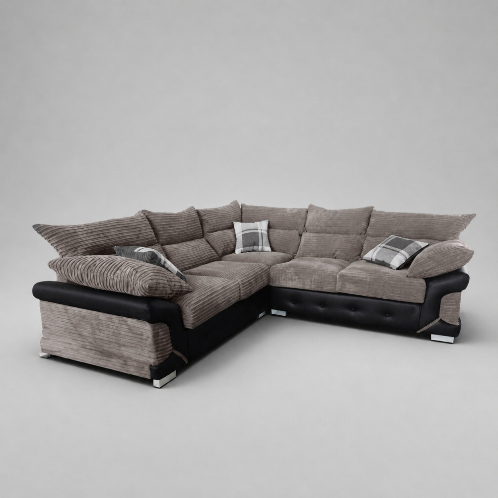 Logan, 5 Seater Corner, Beige + Black