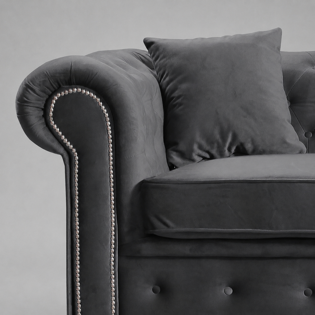 Roma Chesterfield, Dark Grey, 3 seater