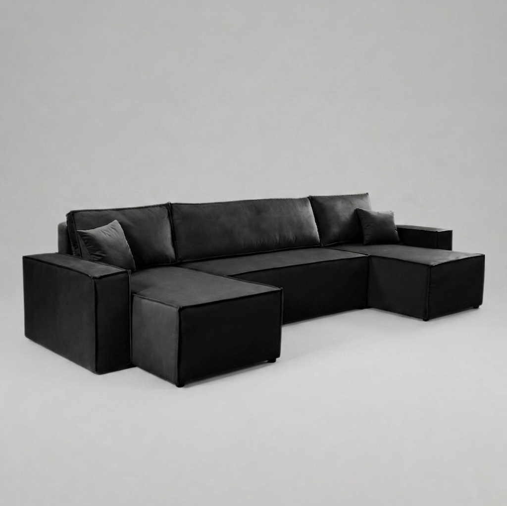 Pati Sofabed, U Corner, Plush Fabric, Black
