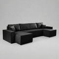 Pati Sofabed, U Corner, Plush Fabric, Black