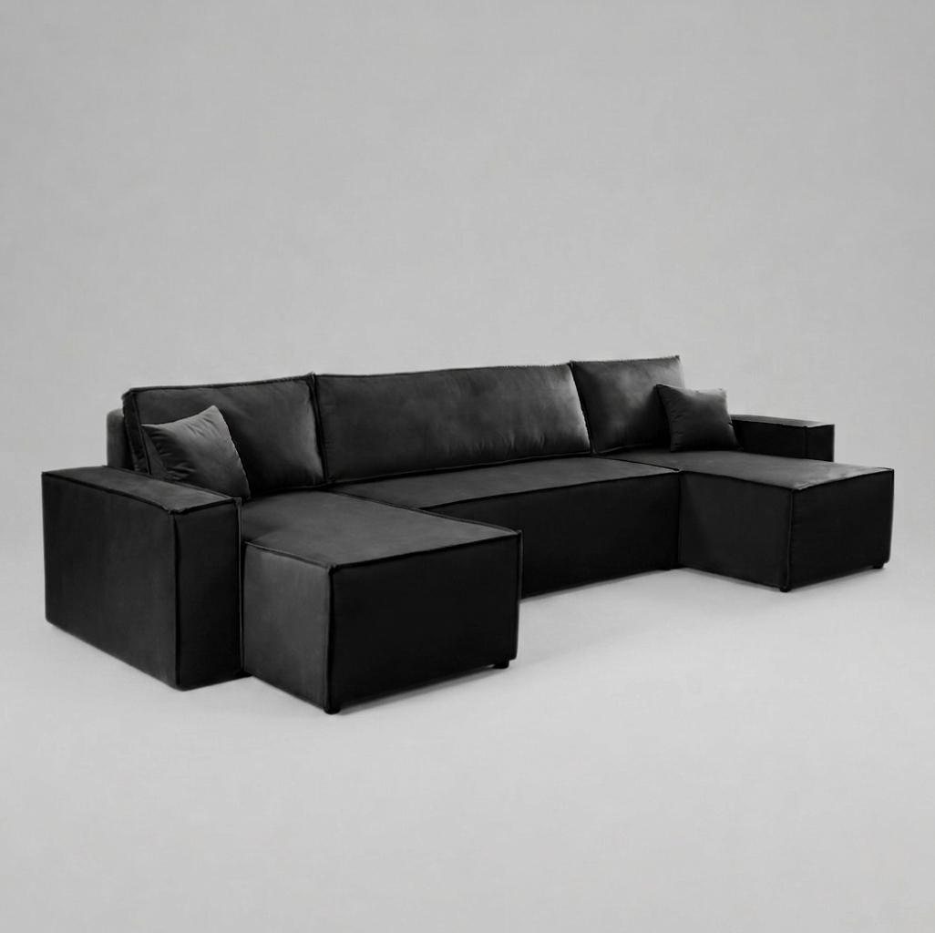 Pati Sofabed, U Corner, Plush Fabric, Black