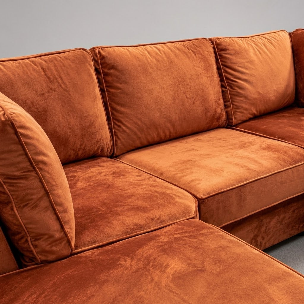 Pickford U-Shape Sofa, Plush Soft Velvet, Burnt Orange