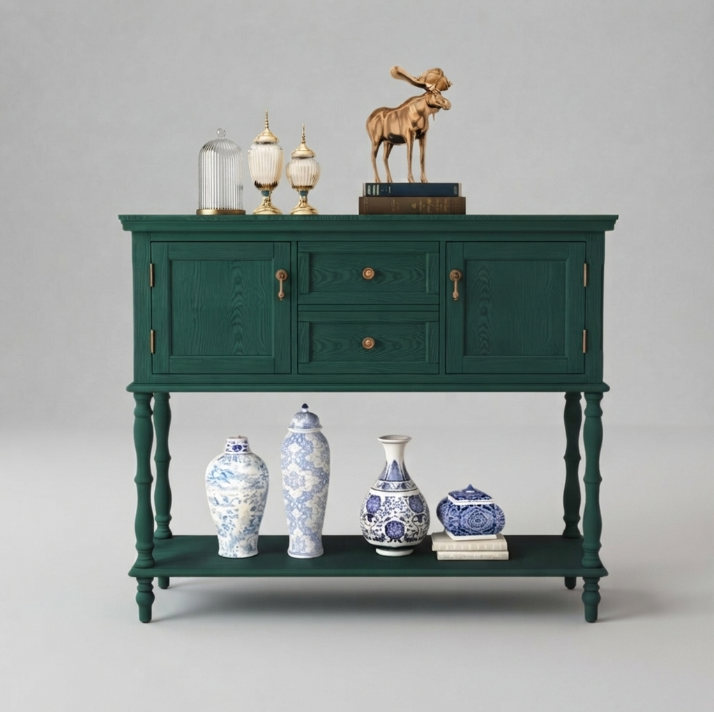 Vintage Console Table with drawers and storage - Green