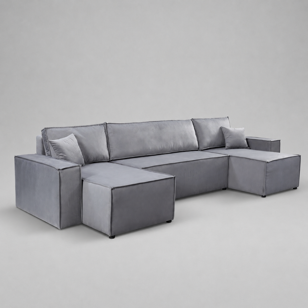 Pati Sofabed, U Corner, Plush Fabric, Grey